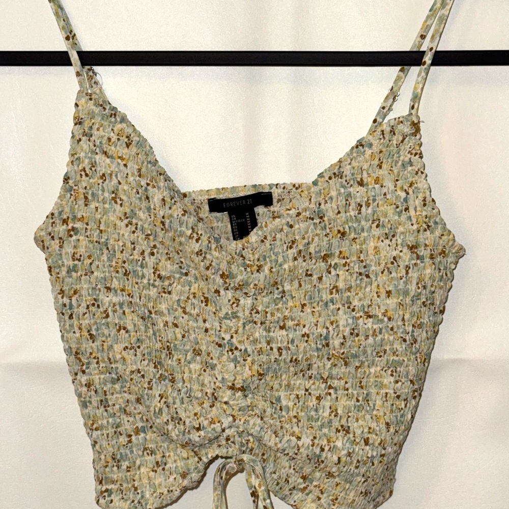 Forever 21 Tan and Brown Smocked Tie Front Camisole
